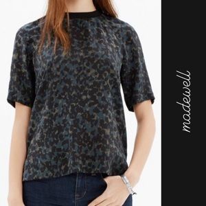 Madewell Silk Front Row Tee in Ink-Spot Leopard & Black • Medium